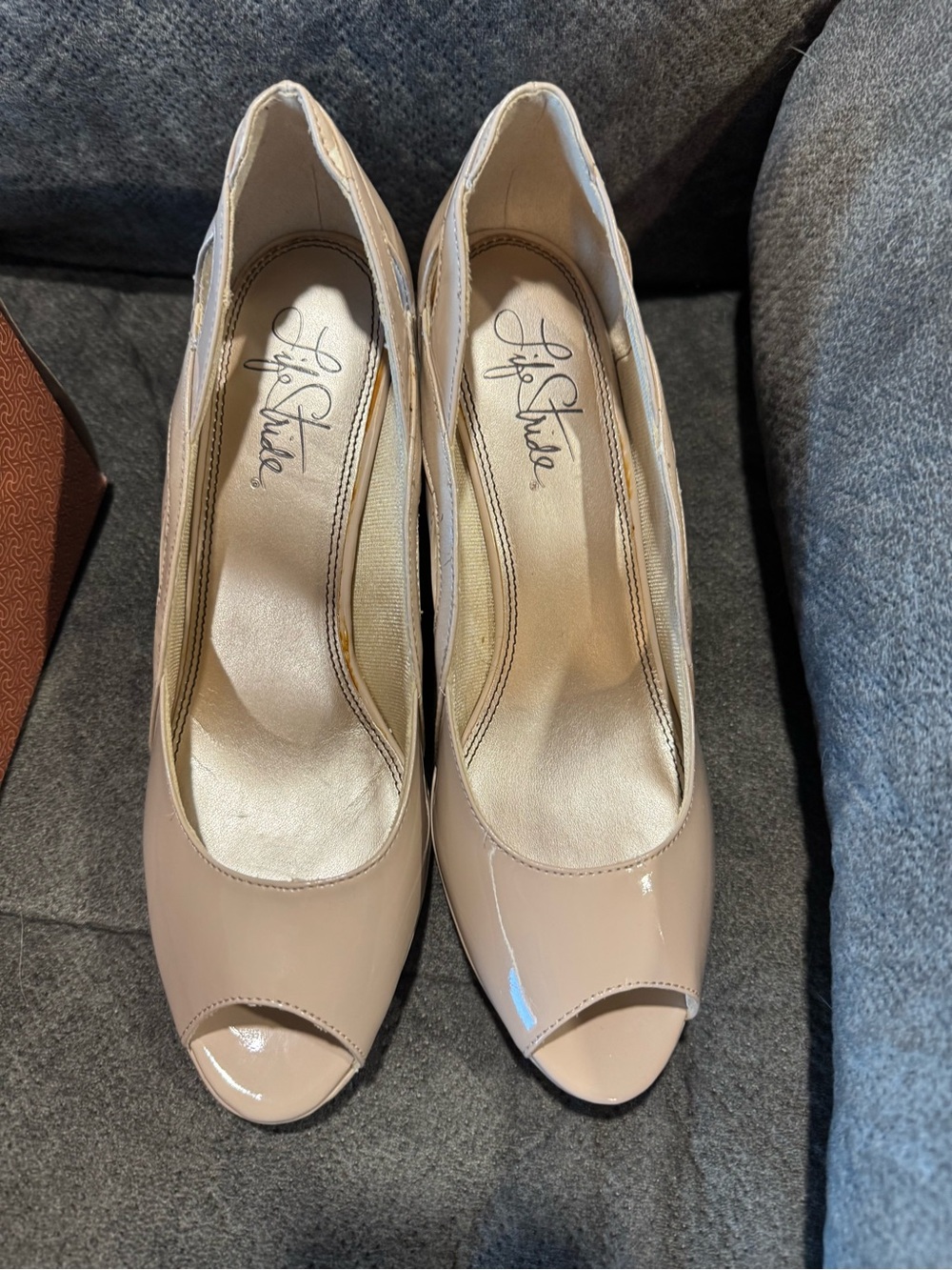 Life Stride Nude Patent Peep-Toe Heels